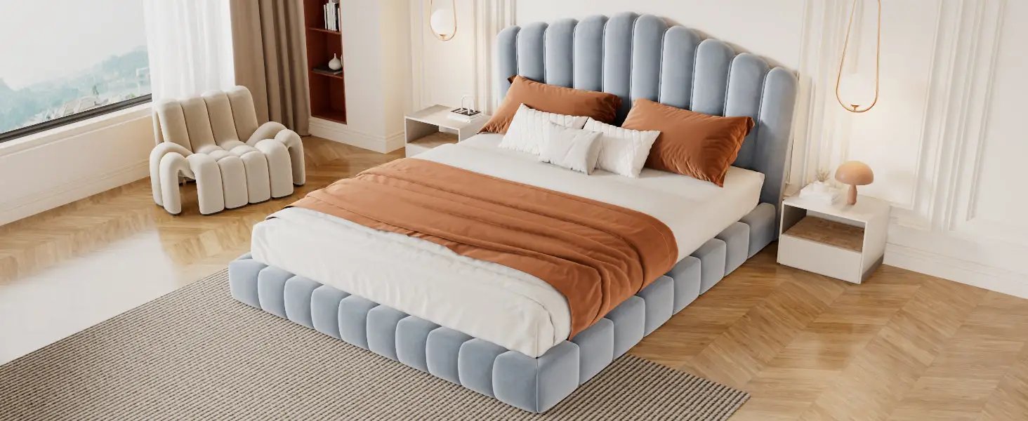 Velvet Upholstered Queen Bed with Shell-Shaped Headboard by HouseOfZazla