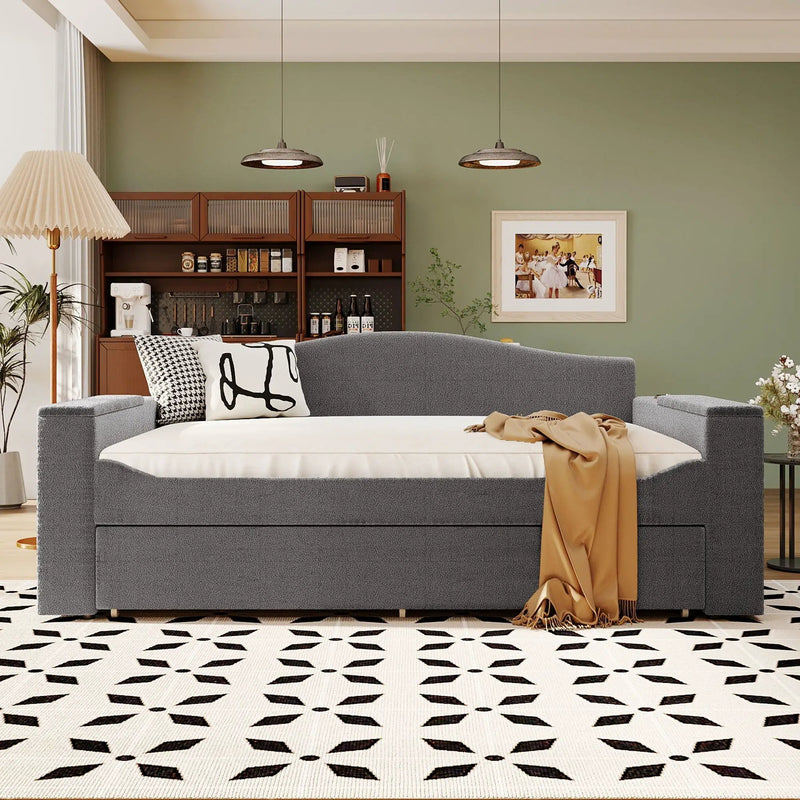 Upholstered Daybed With Storage Armrests, Trundle And Latest Integrated tooth Audio System by HouseOfZazla