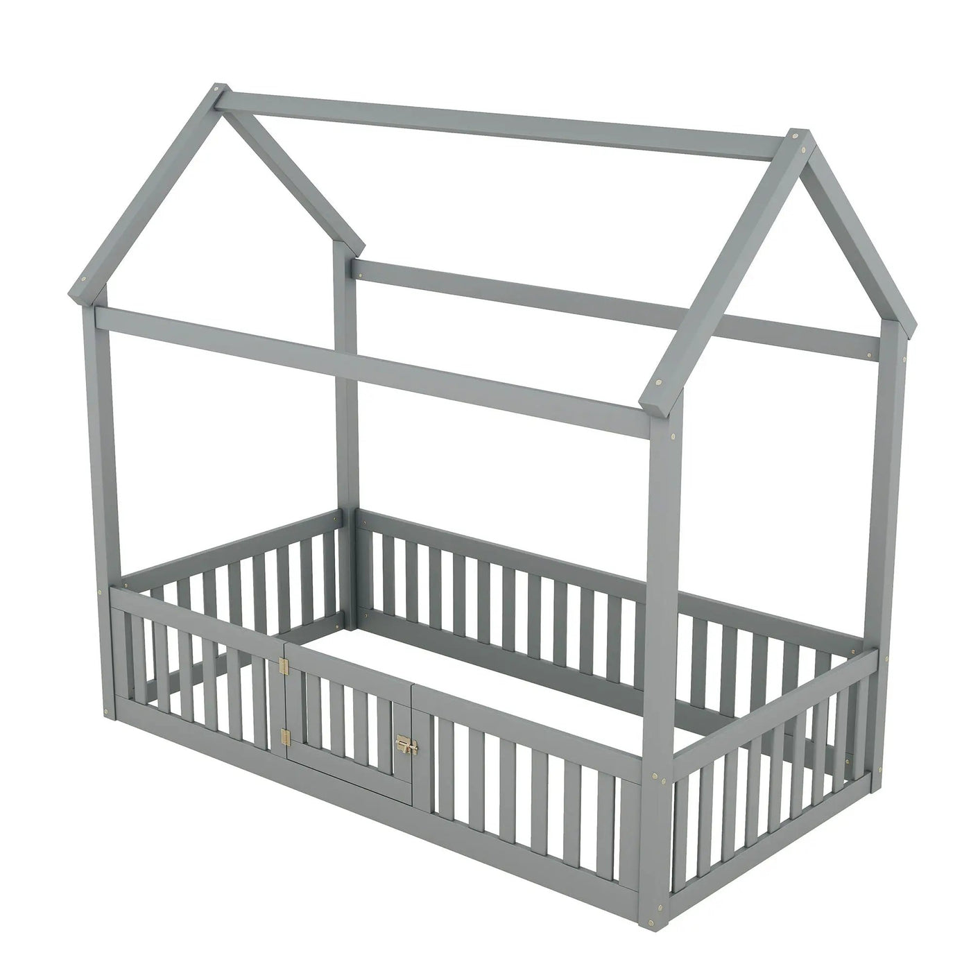 Wood House Bed With Fence And Door by HouseOfZazla