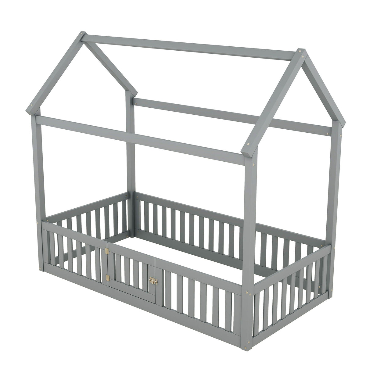 Wood House Platform Bed with Fence and Door - White or Dark Gray, photo 40 of 40