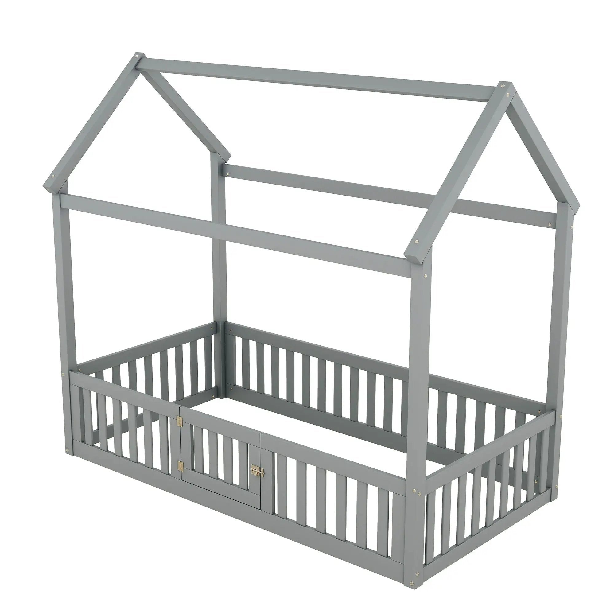 Wood House Bed With Fence And Door by HouseOfZazla