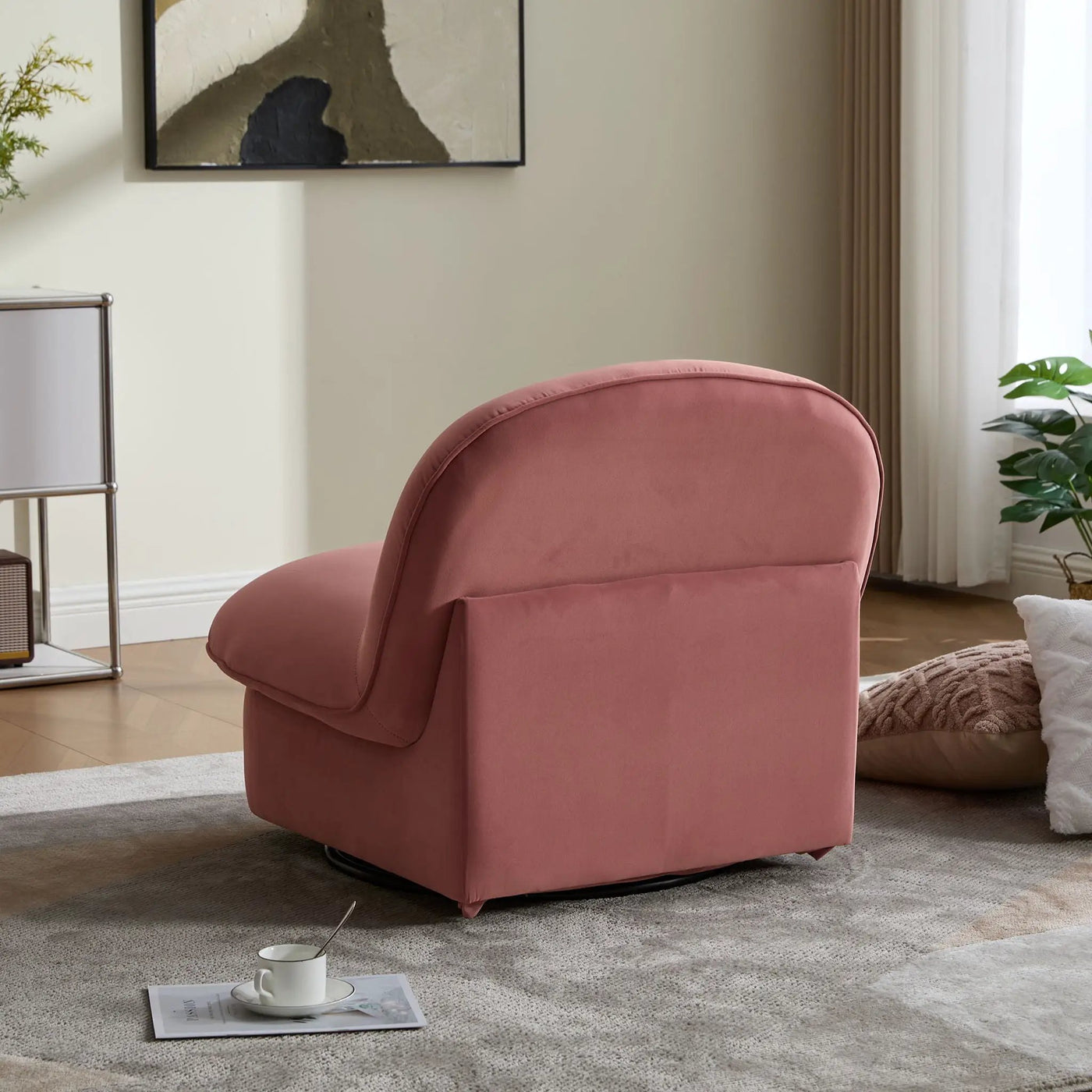 Pumpkin Shaped Swivel Accent Chair, 360 Degree Rotation For Living Room by Unique Piece Furniture