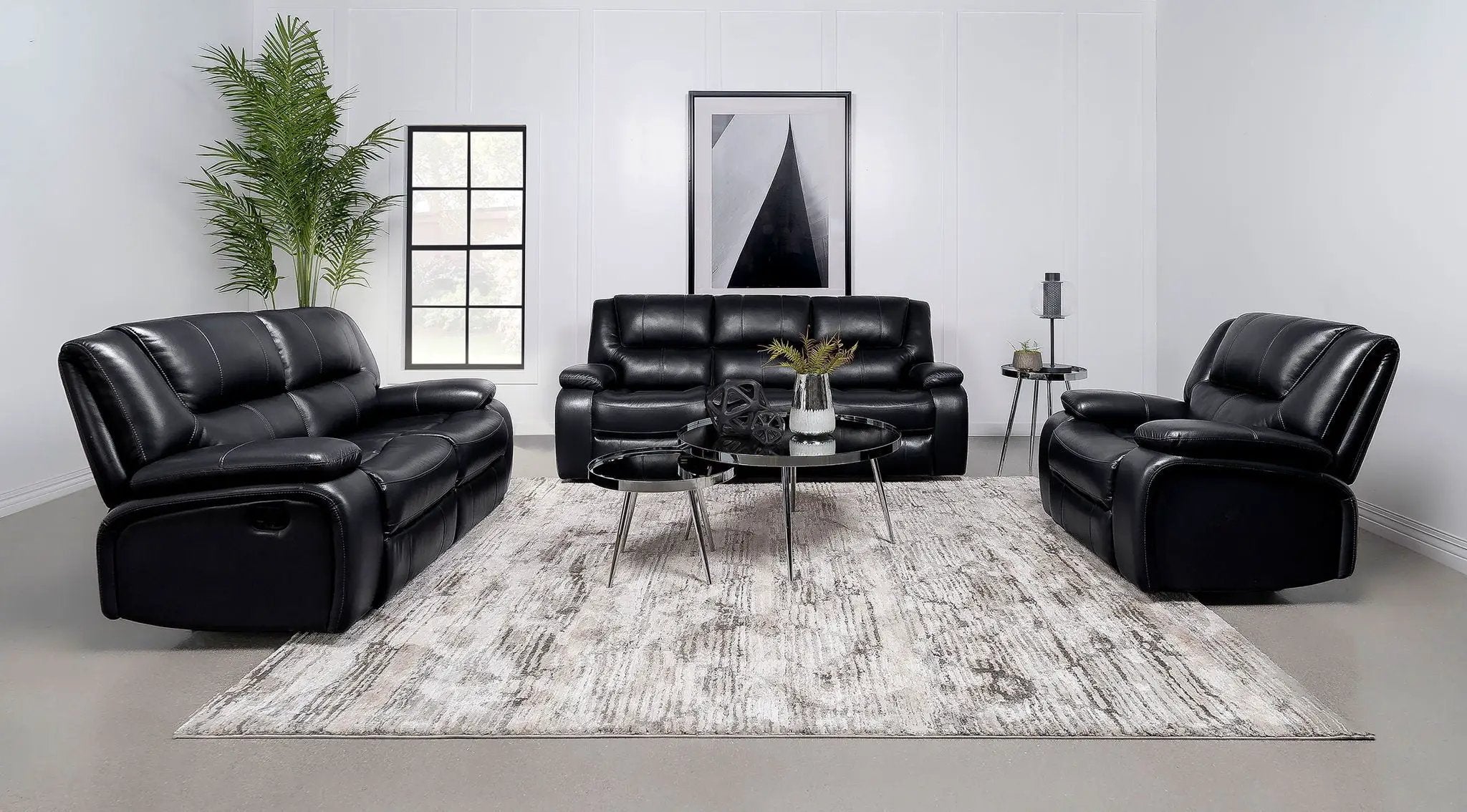 Camila 3-piece Upholstered Reclining Sofa Set Black by Unique Piece Furniture