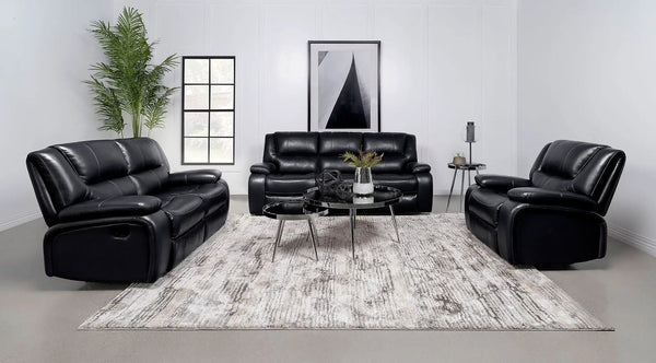 Camila 3-piece Upholstered Reclining Sofa Set Black
