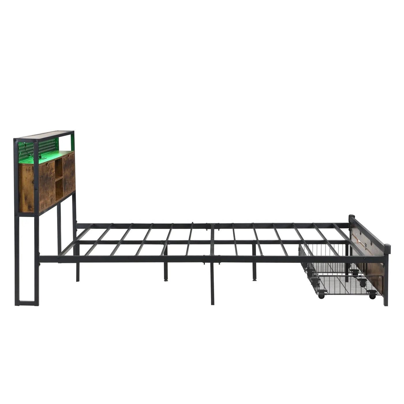 Modern Metal Platform Bed Frame With Wooden Headboard, USB Charging Station, Storage Drawers by Unique Piece Furniture