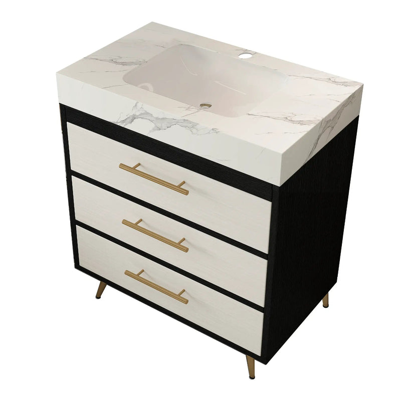 Modern Free-Standing Bathroom Vanity with Ceramic Vessel Sink & Durable Sintered Stone Top by HouseOfZazla