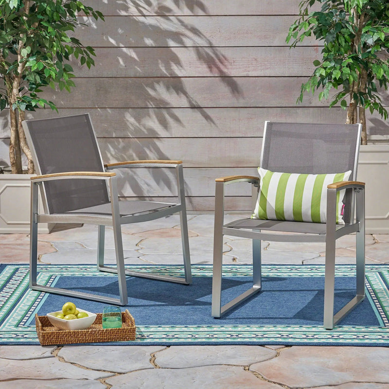 Poetic Outdoor Dining Chair with Faux Wood Arms and Aluminum Frame (Set of 2) by HouseOfZazla