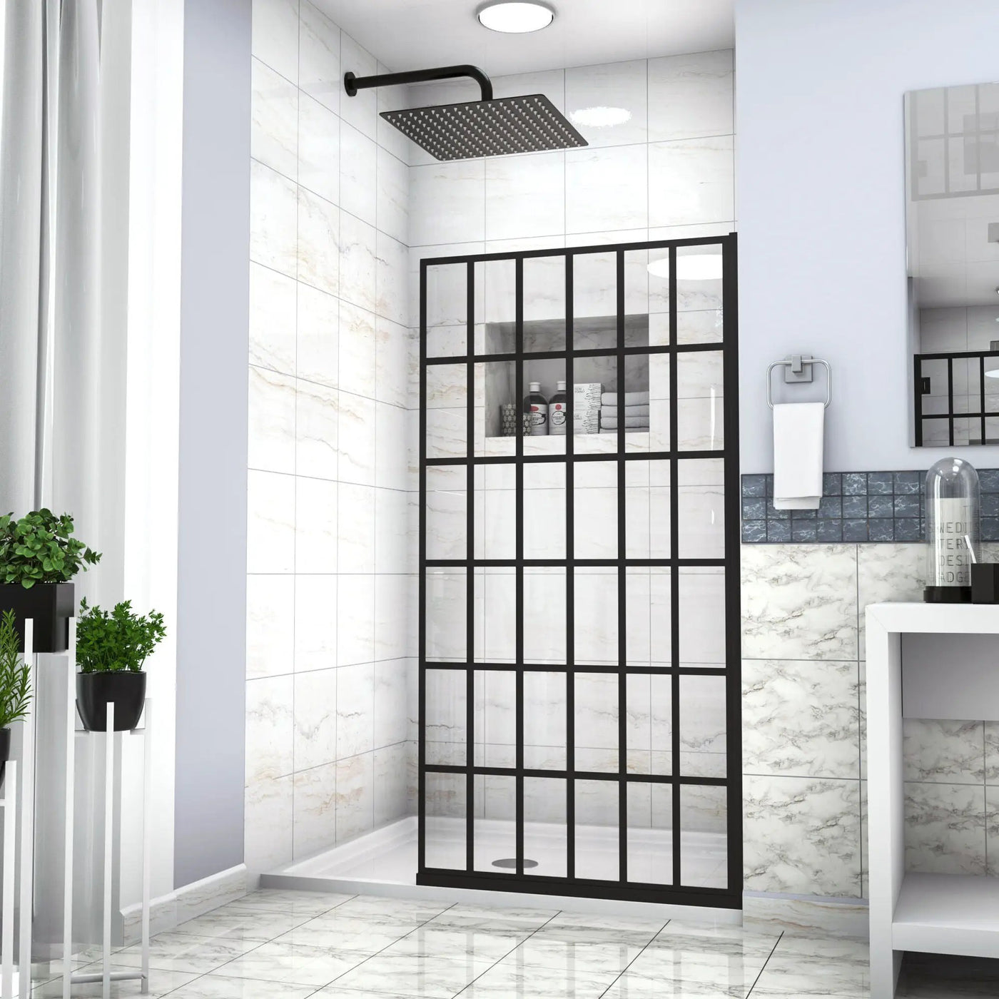 Frameless Fixed Shower Door, Open Entry Design by HouseOfZazla