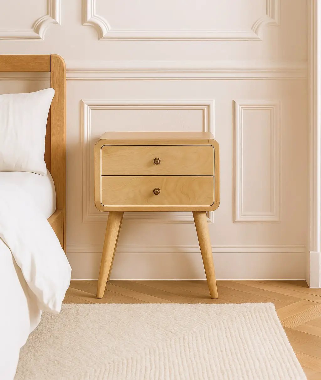 Solid Wood Curved Bedside, 2 Drawers, Oak-ish by HouseOfZazla