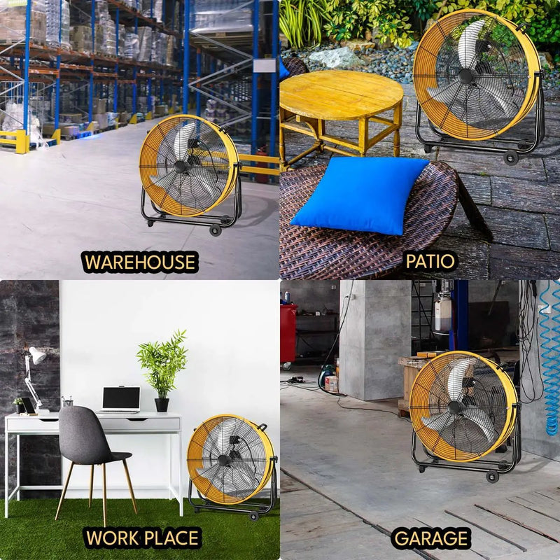 3 Speed Heavy Duty Metal Industrial Drum Fan, Air Circulation - Yellow by HouseOfZazla