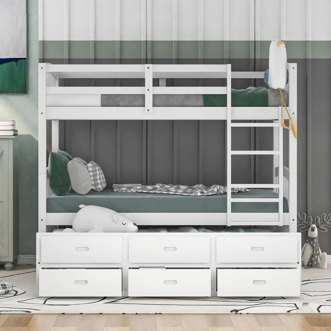 Bunk Bed With Trundle And Drawers, Arched Headboard And Footboard by HouseOfZazla