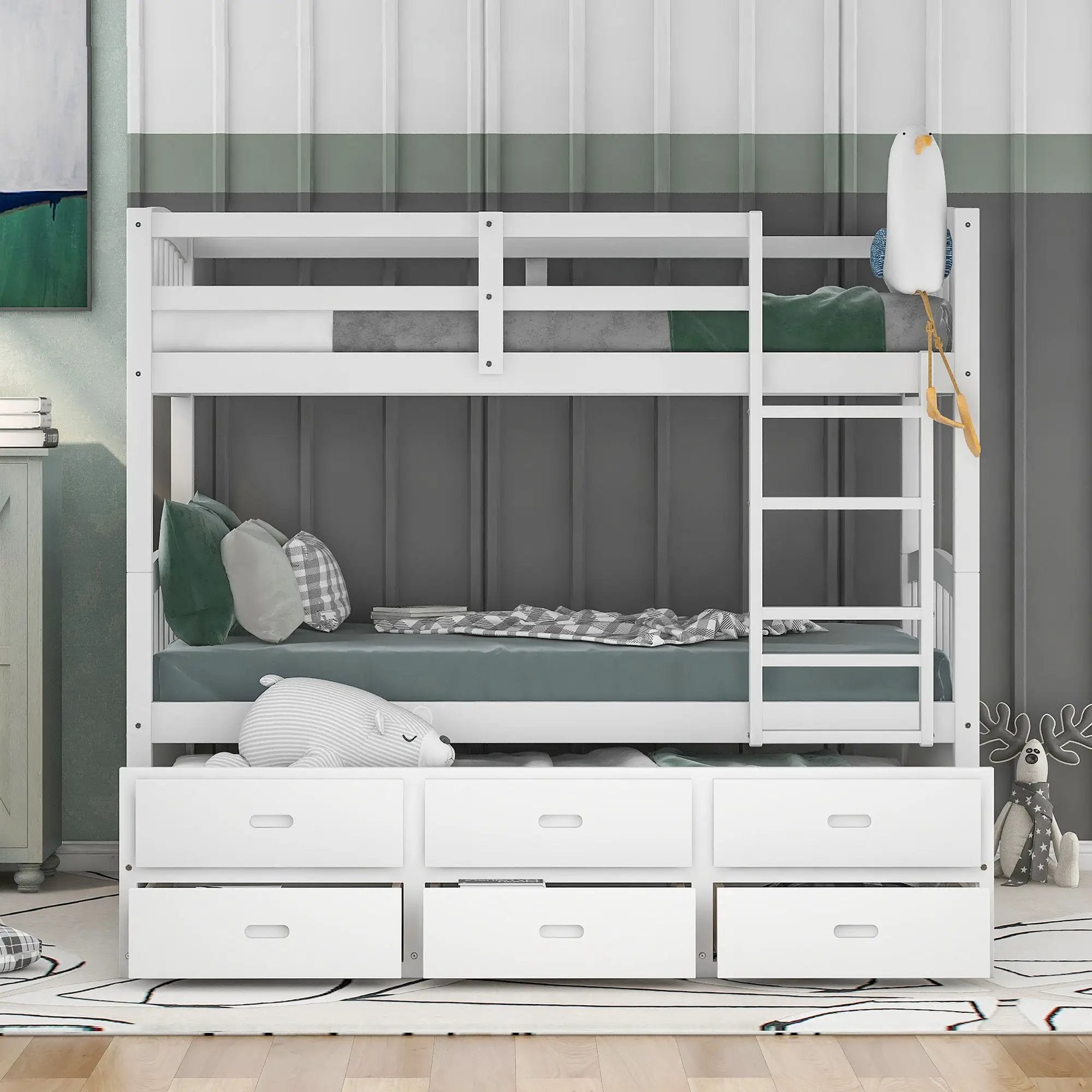 Bunk Bed With Trundle And Drawers, Arched Headboard And Footboard by HouseOfZazla