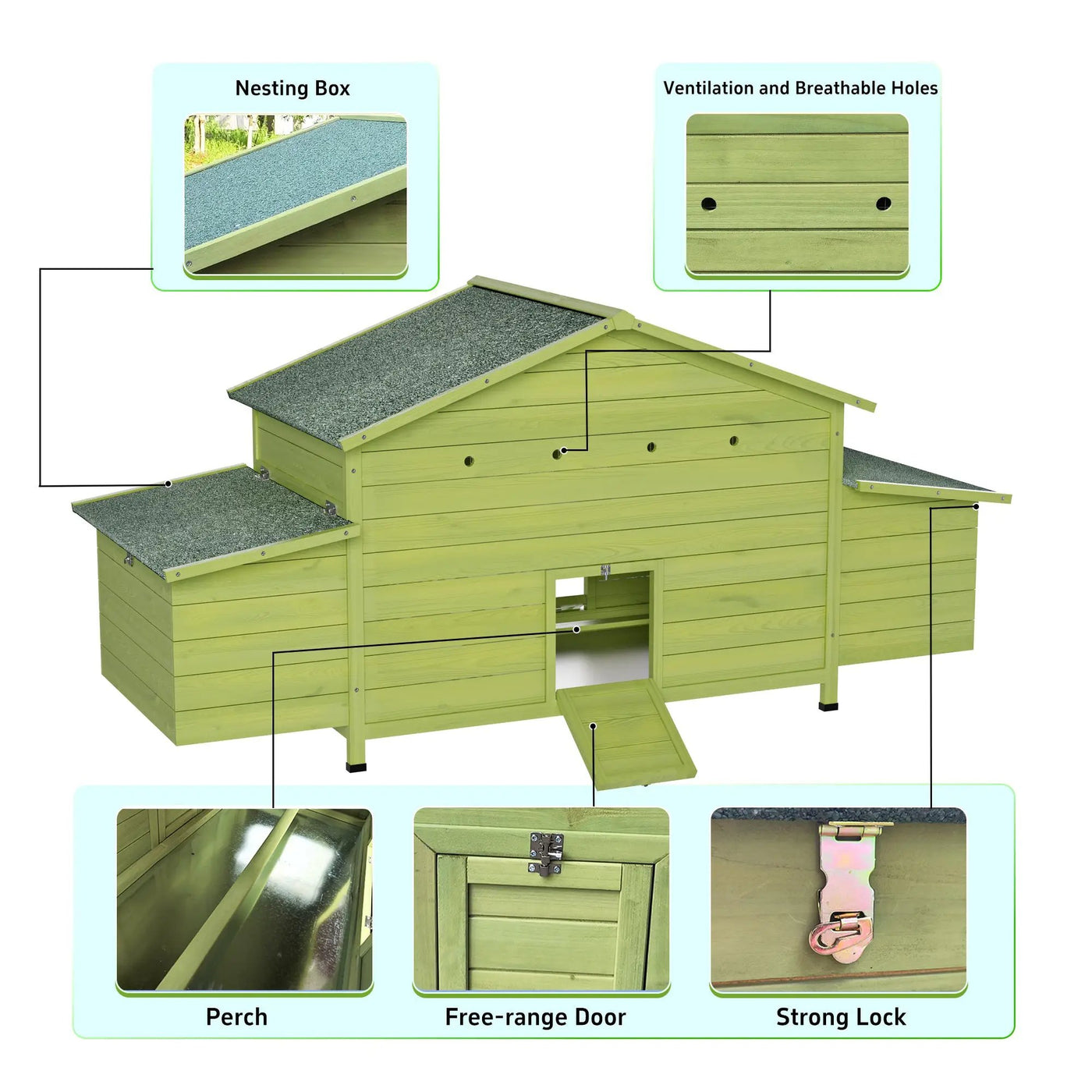 70" Large Wooden Chicken Coop with 2 Nesting Boxes and Waterproof Roof by HouseOfZazla