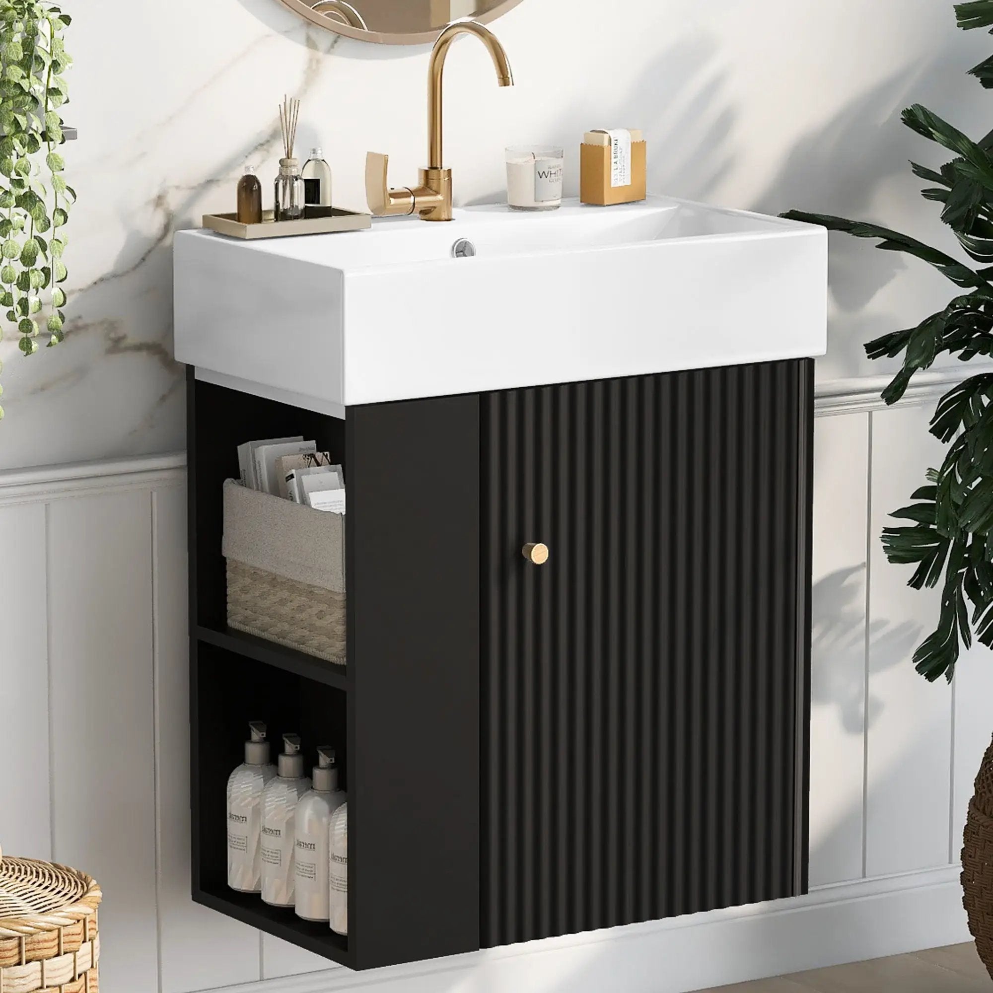 Modern Floating Bathroom Vanity With Ceramic Basin Perfect For Small Bathrooms by HouseOfZazla