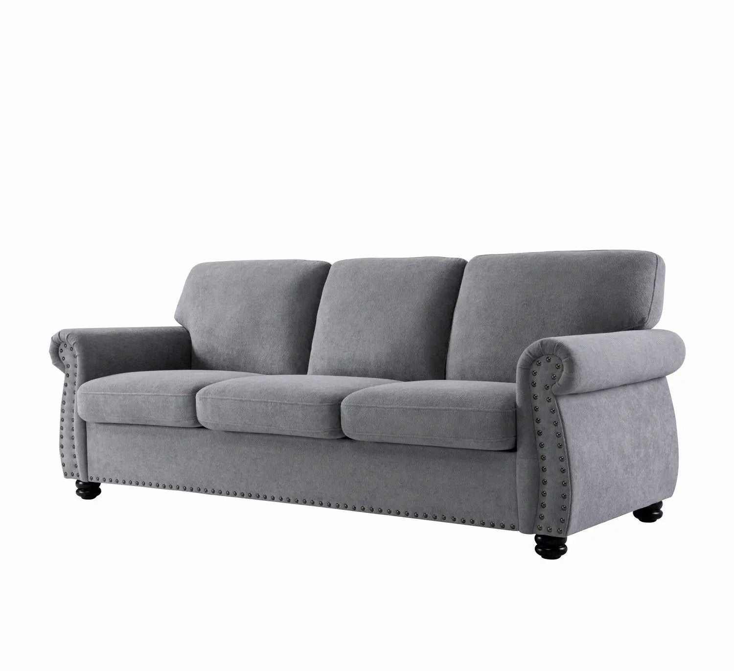 Soft Sofa, Upholstered 3 Seater Couch With High Density Foam, Loose Back Cushions And Turned Legs by HouseOfZazla