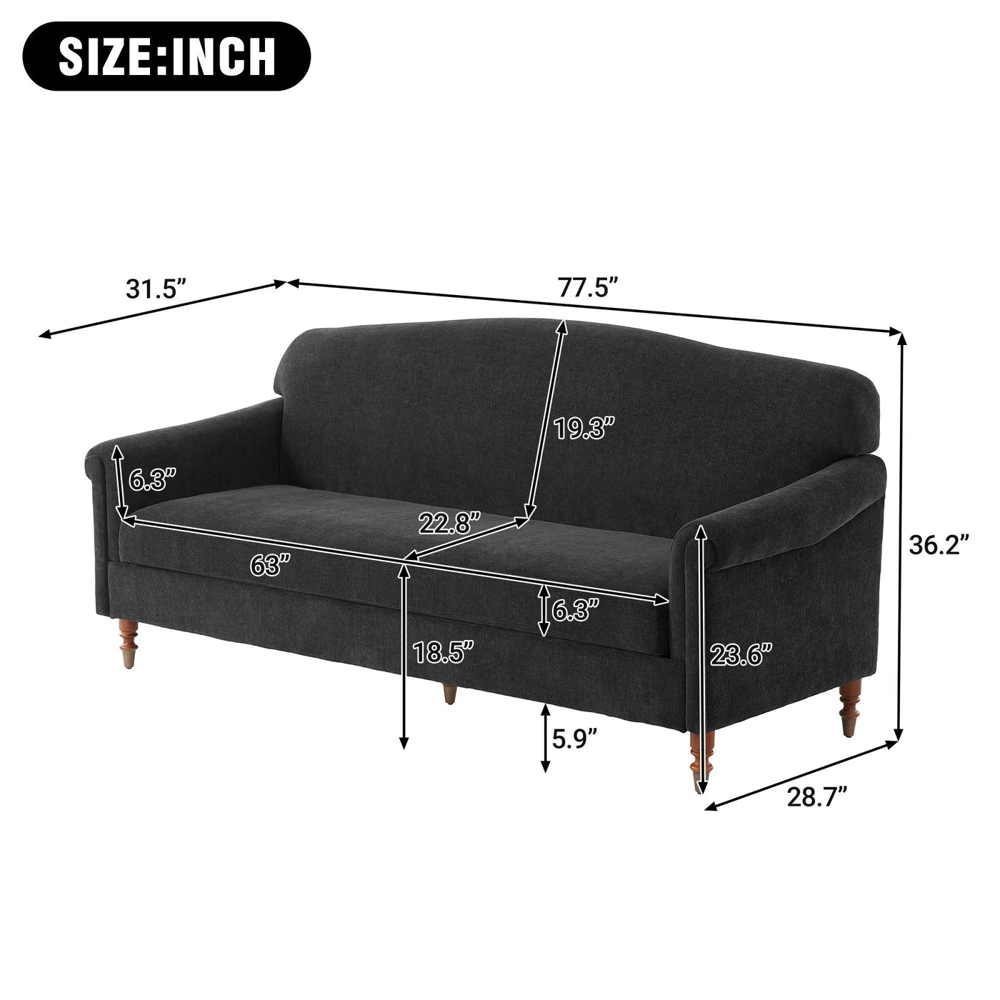 Loveseat Sofa, 2 Seater Couch With Rolled Arms by HouseOfZazla