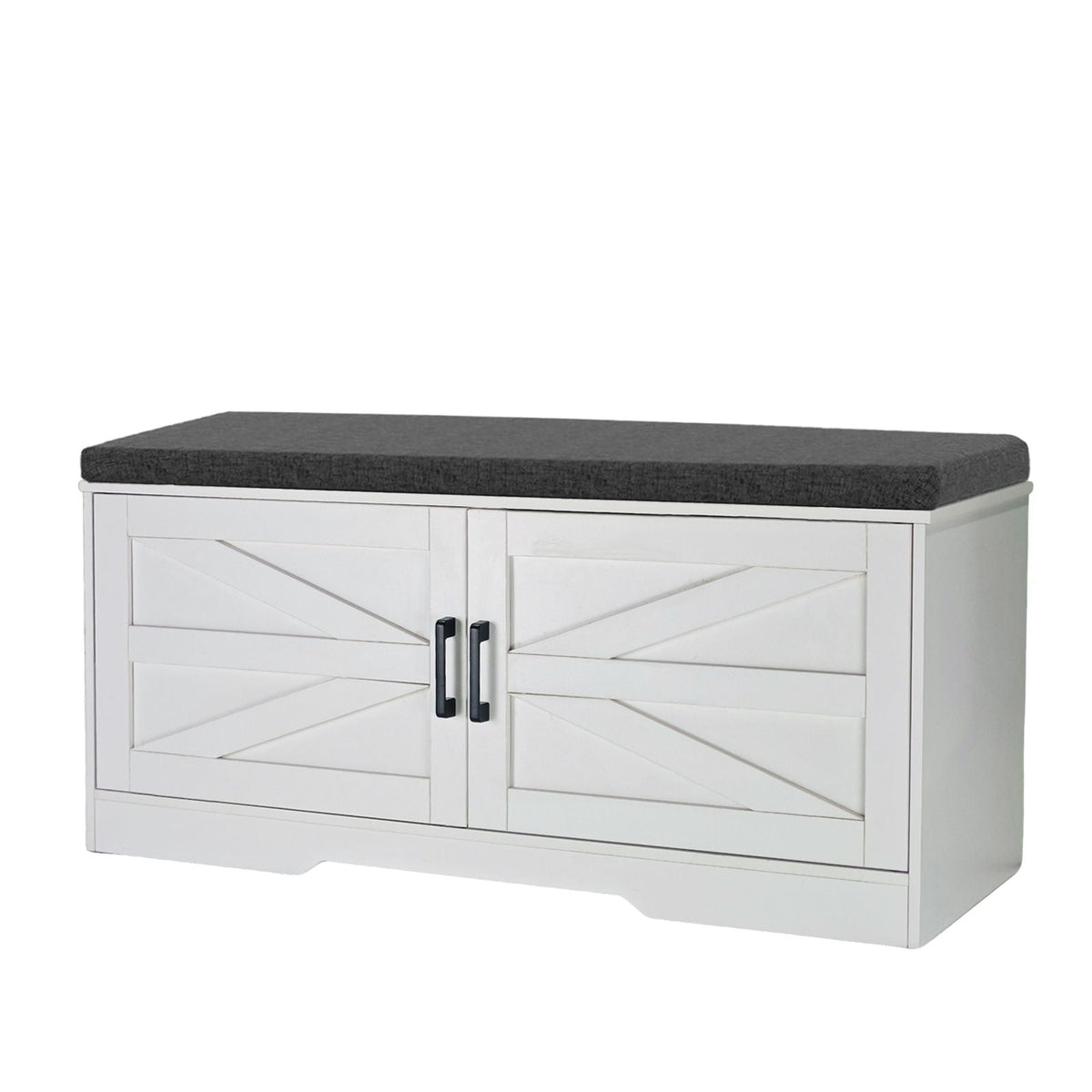 2 Tier Shoe Bench with Padded Seat and Adjustable Shelves - White