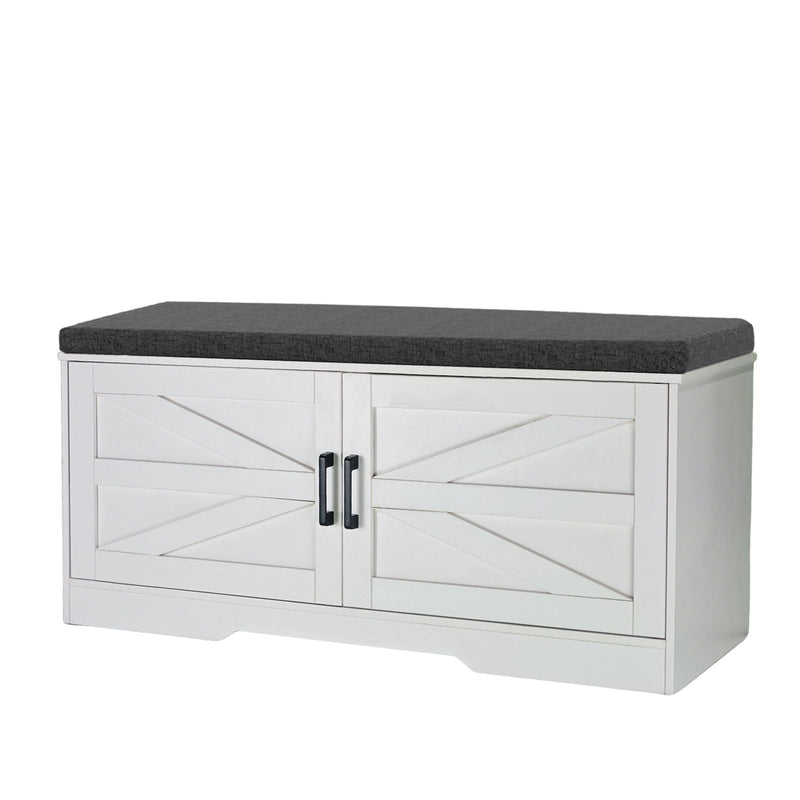 2 Tier Shoe Bench with Padded Seat and Adjustable Shelves - White