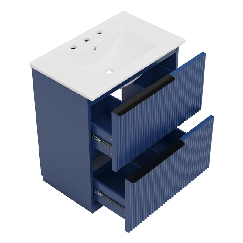 Fluted Bathroom Vanity With Ceramic Sink, Freestanding Cabinet by HouseOfZazla