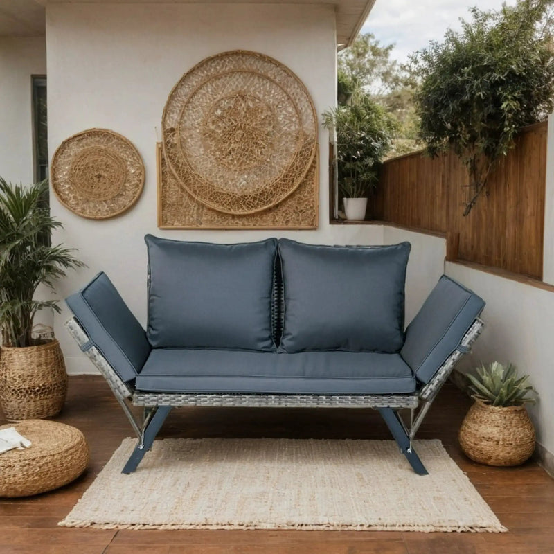 1 Pieces Patio Wicker Side Foldable Bench Patio Backyard Conversation Bench Gray Wicker - Dark Gray by Unique Piece Furniture