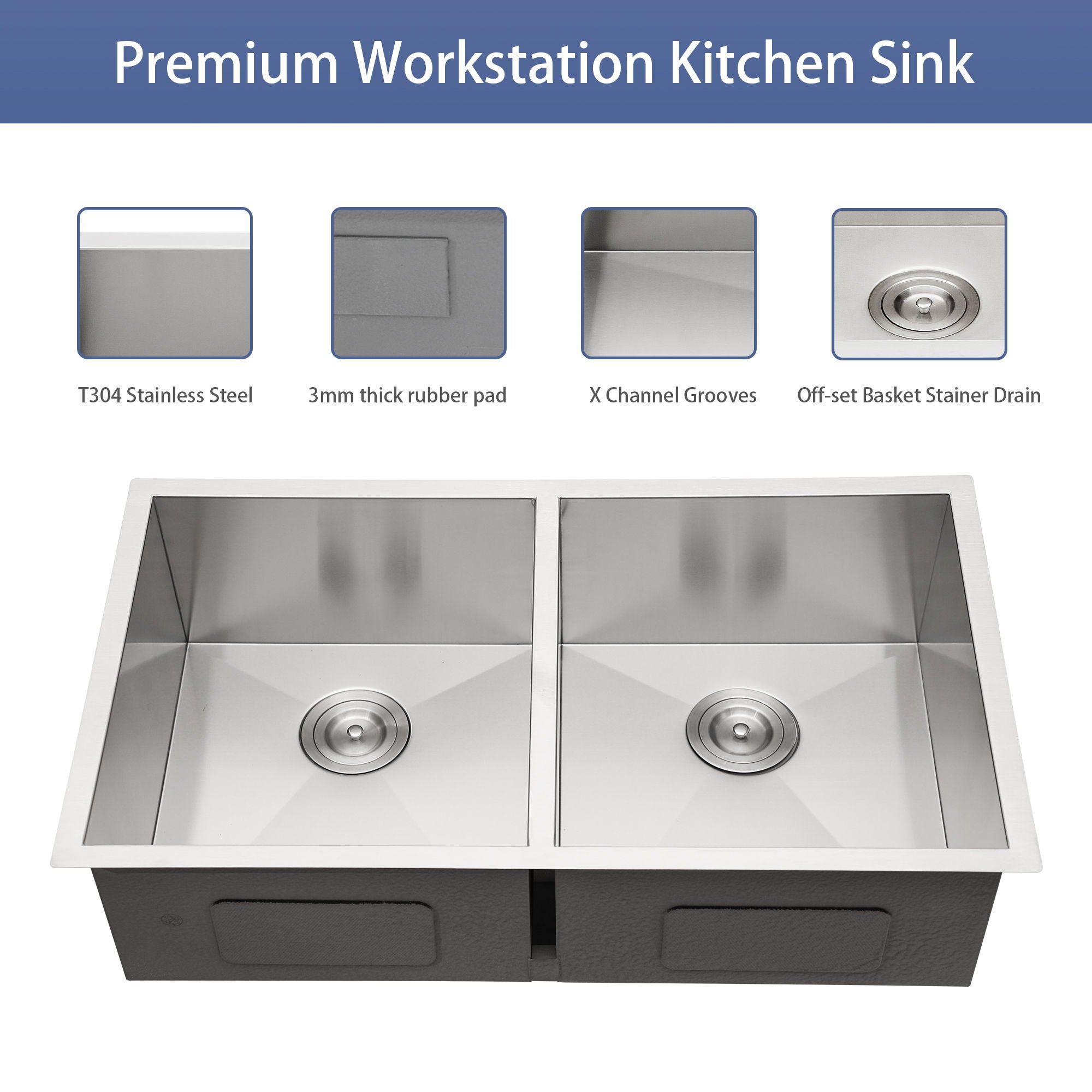 Undermount Double Bowl Kitchen Sink 16 Gauge With 9" Deep Basin - Brushed Nickel by HouseOfZazla