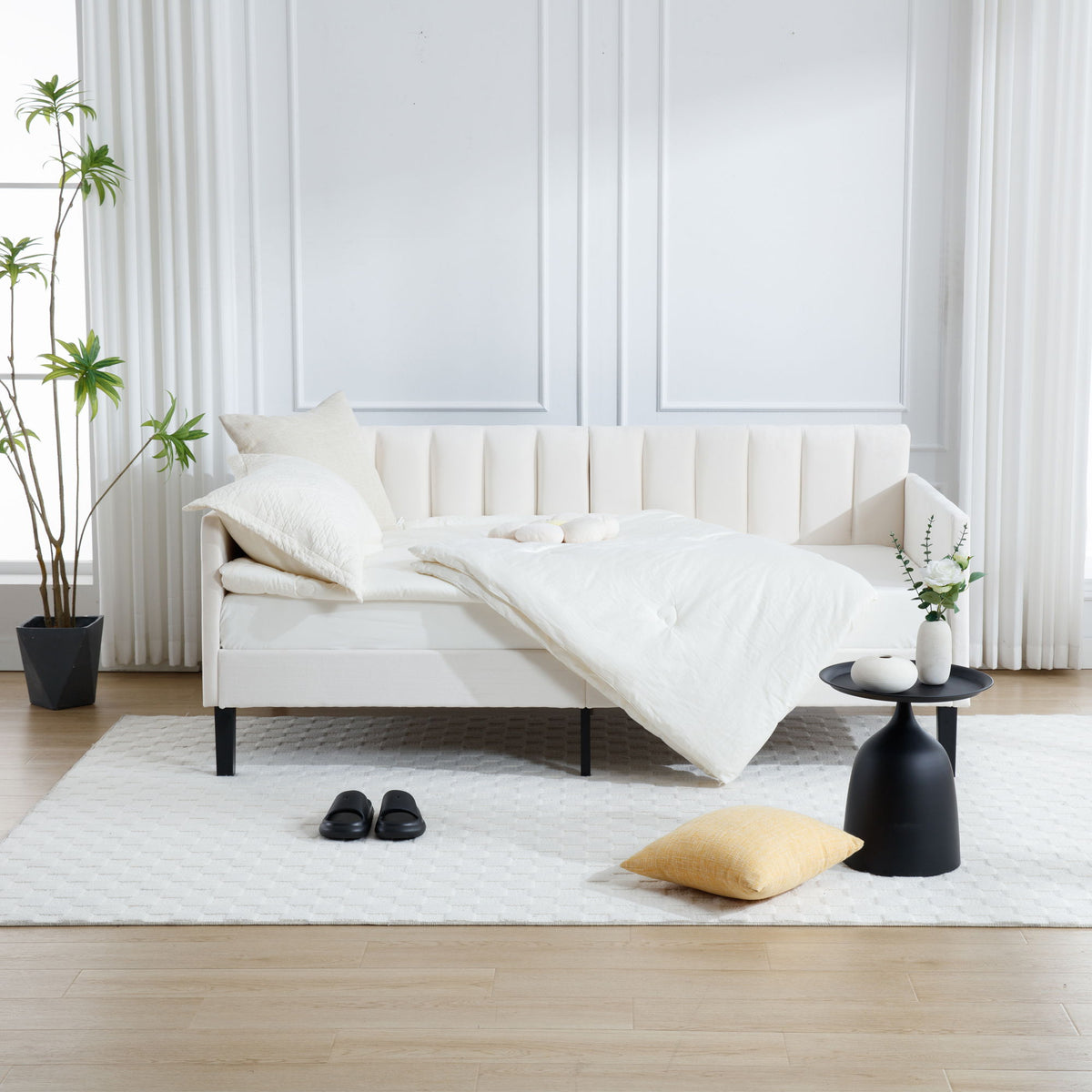 Boucle Upholstered Daybed with Ribbed Tufted Backrest - Twin, photo 22 of 26