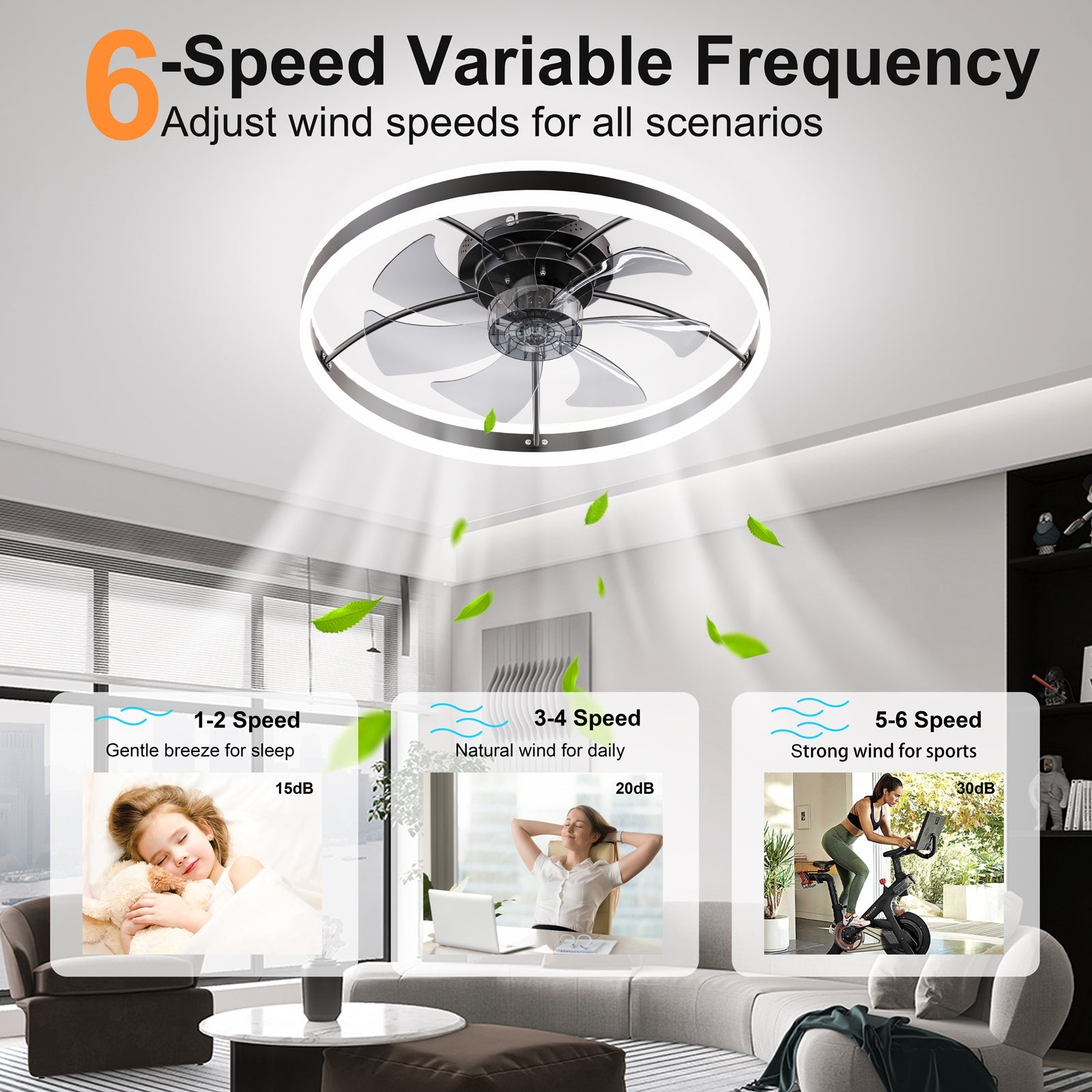 Smart Ceiling Fan with LED Light, 7 Blades Modern Metal Design by HouseOfZazla