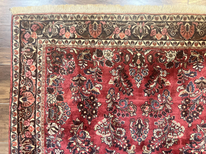 Antique Persian Sarouk Rug 4x7, Hand Knotted Wool Red Persian Carpet, Floral by Jewel Rugs