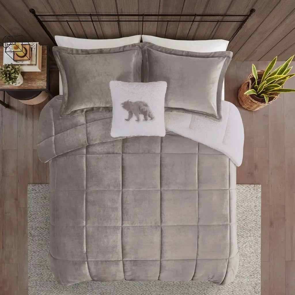 Full/Queen Plush to Sherpa Down Alternative Comforter Set by HouseOfZazla