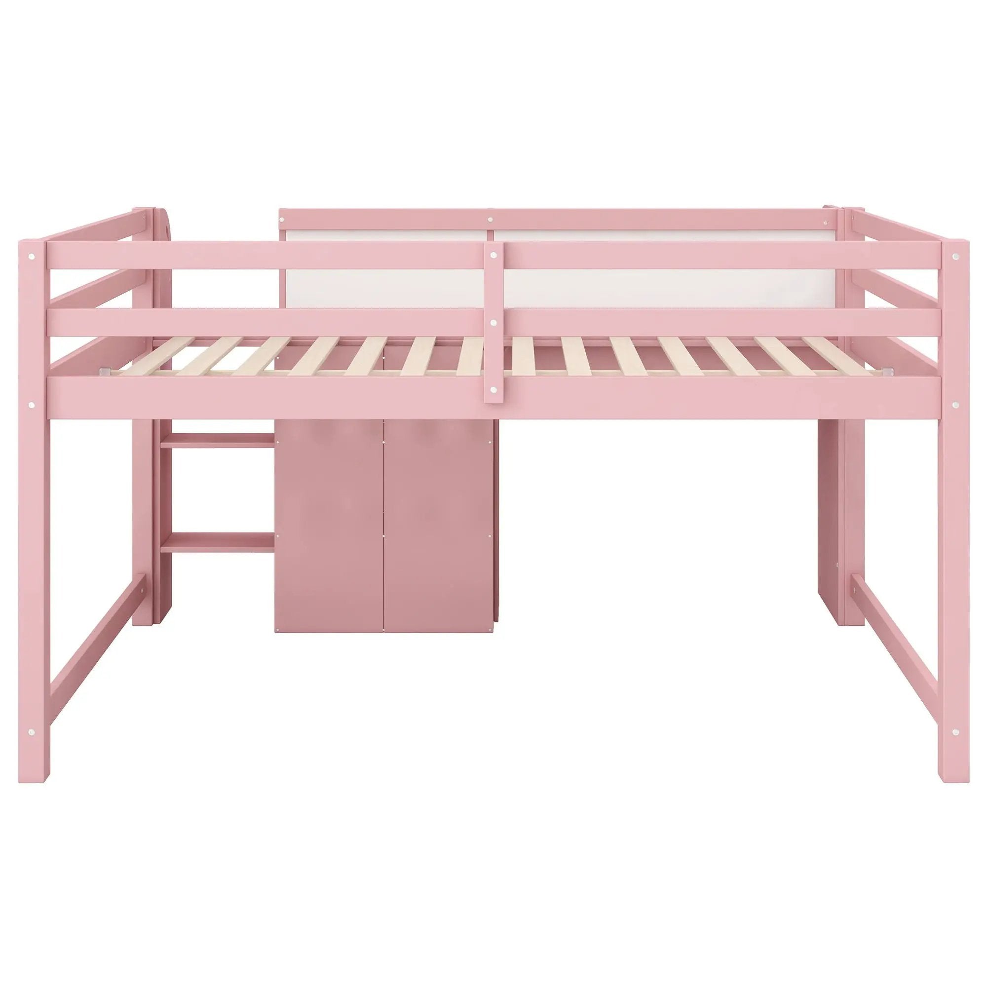 Low Loft Bed With Built In Desk, Storage Cabinets, Open Bookcase And Doodle board by HouseOfZazla