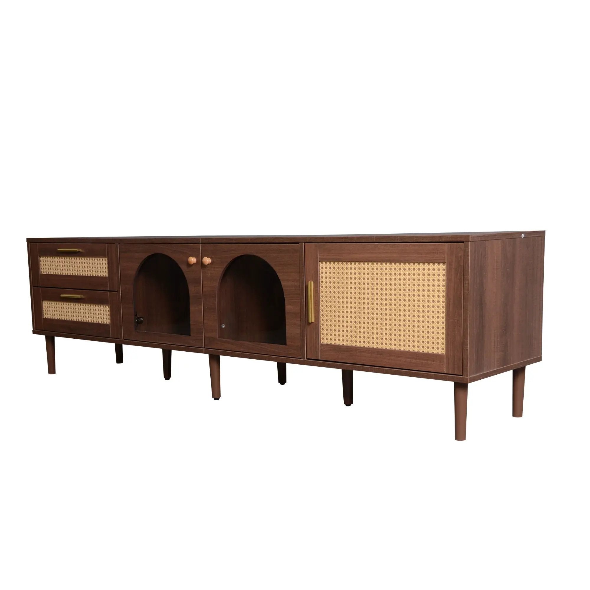 TV Stand With 3 Cabinets & 2 Drawers, LED Light Media Console For TVs Up To 80" - Dark Brown by HouseOfZazla