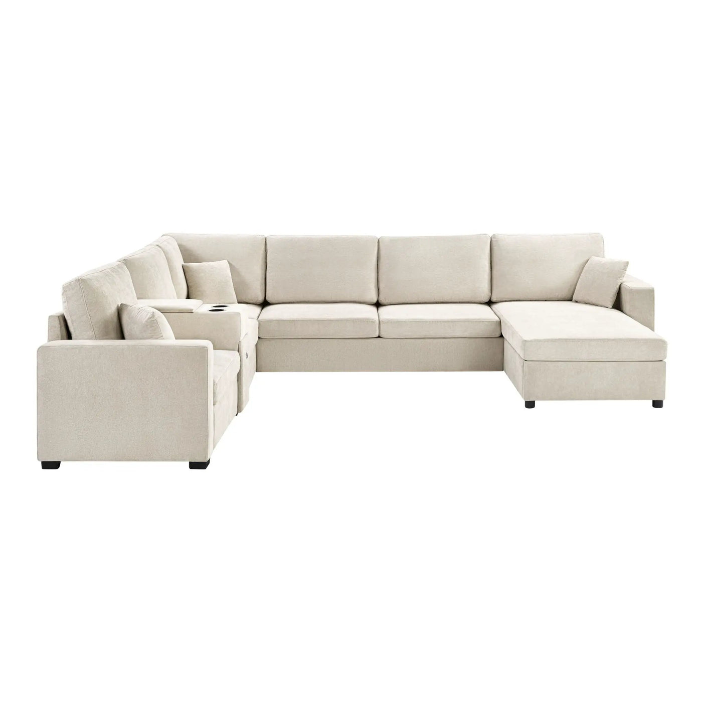Modular 5 Seat U-Shape Sectional Sofa With Chaise Lounge, Built In Cup Holders And Storage Drawer by HouseOfZazla