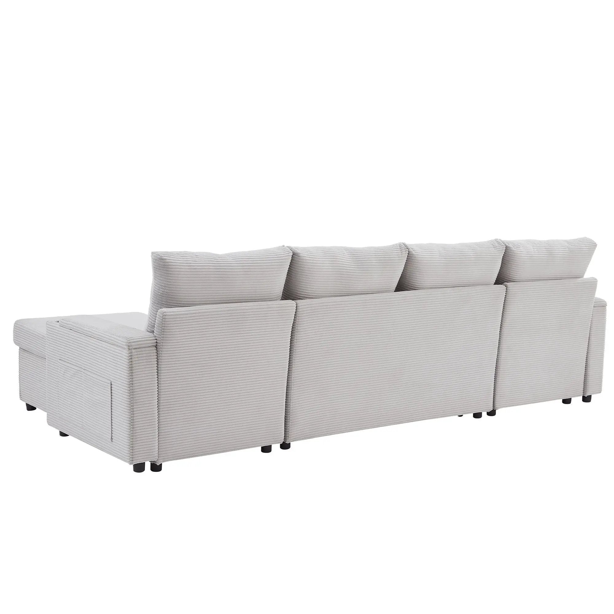 U Shaped Sectional Sofa Bed With Storage Chaise Lounges, USB Ports, And Cup Holders by HouseOfZazla