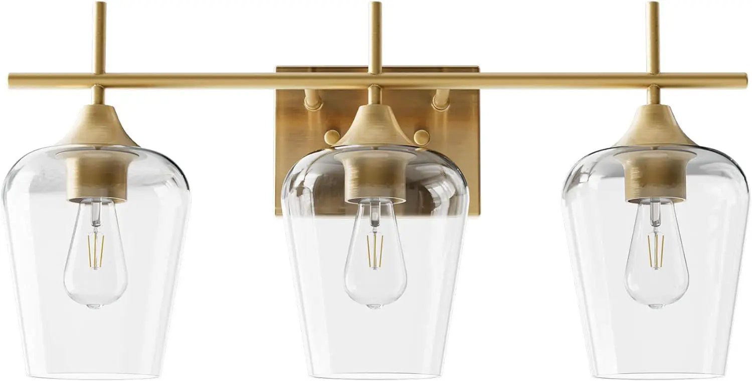 VONLUCE Bathroom Vanity Light, 3 Light Bathroom Light Fixture Over Mirror, Bathroom Wall Lamp with Clear Glass, Modern Gold Vanity Lighting fixtures by Selzalot