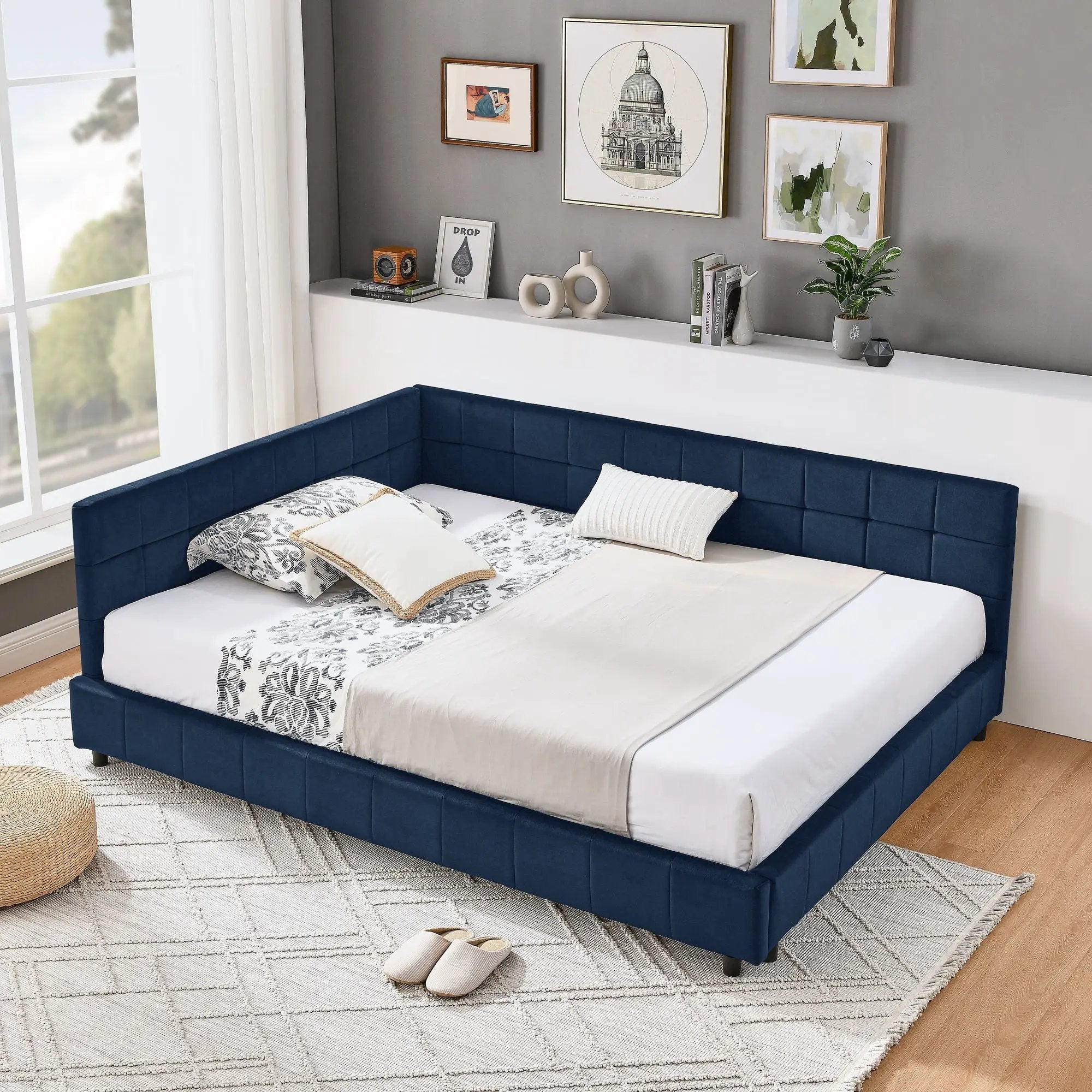 Mid-Century Storage Upholstered Tufted Bed Frame With Backrest And Armrests by HouseOfZazla