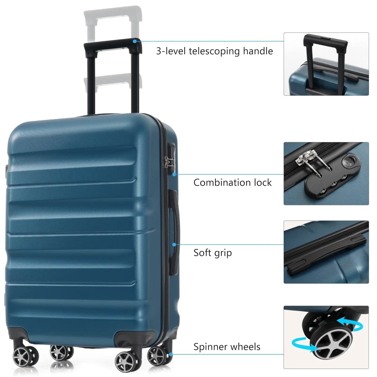 Hardshell ABS Luggage Set 24-Inch Spinner Suitcase with 2 Packing Cubes by HouseOfZazla