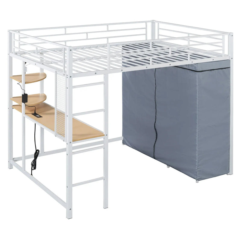 Loft Bed With Desk, Shelves, Power Outlet, LED Light And Wardrobe by HouseOfZazla