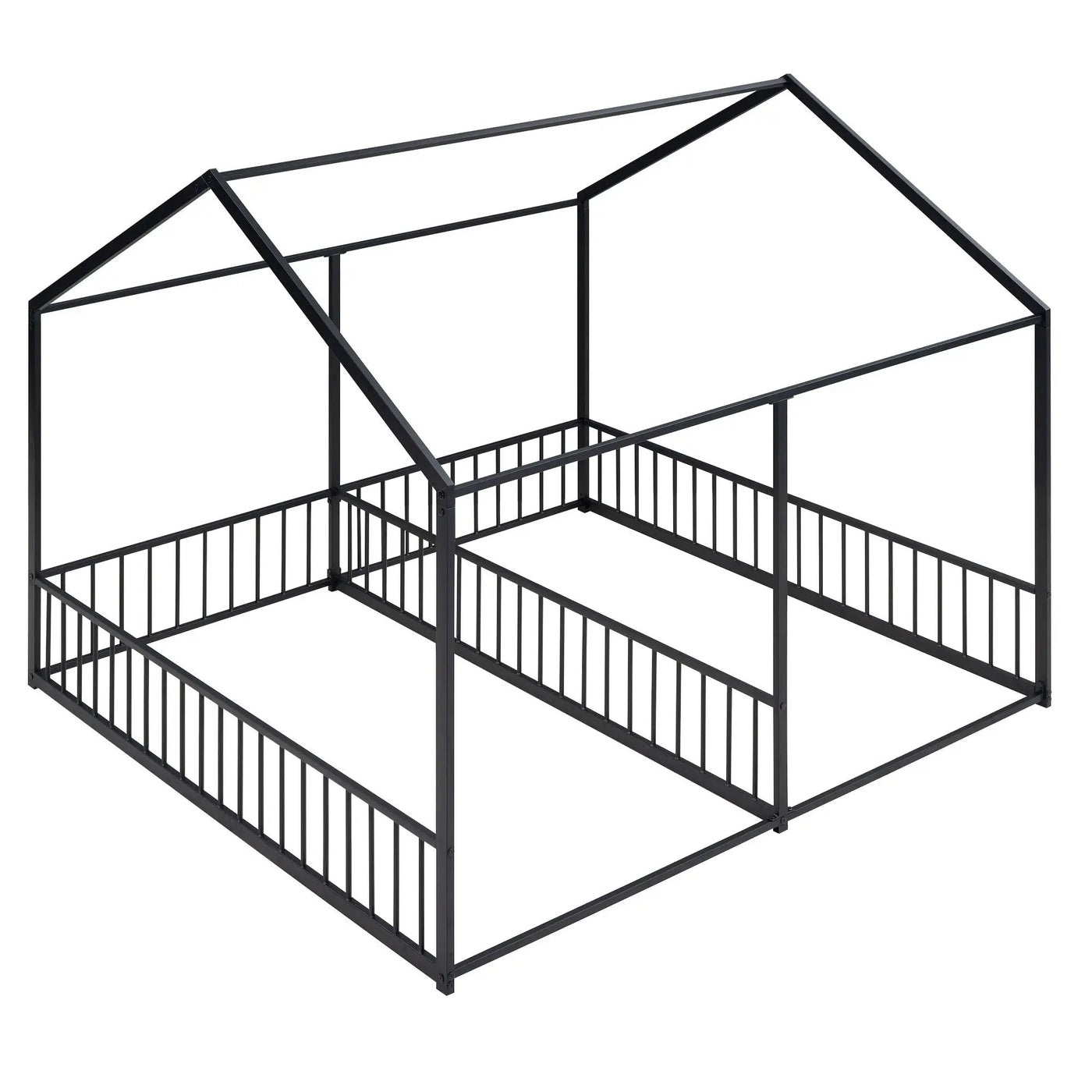 House Platform Beds, 2 Shared Beds, Metal Frame With Guardrails by HouseOfZazla