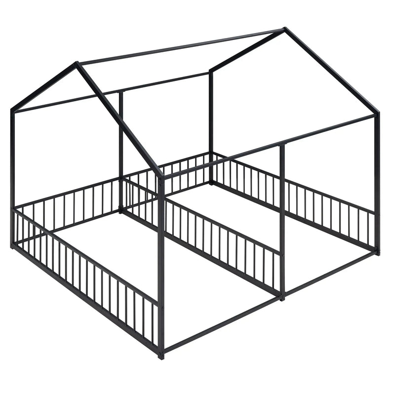 House Platform Beds, 2 Shared Beds, Metal Frame With Guardrails by Unique Piece Furniture