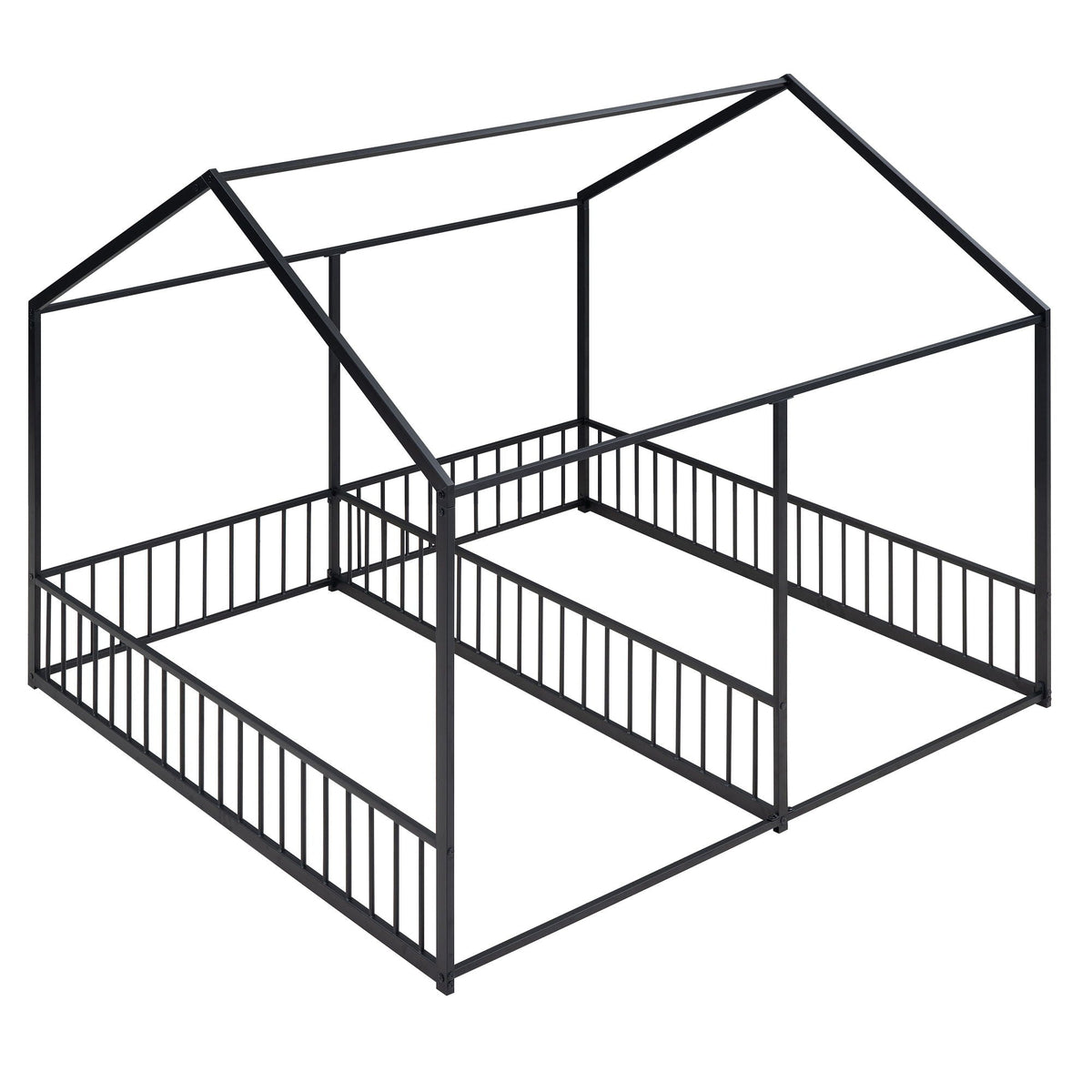 House Platform Beds with Guardrails - Metal, Twin Size, White, Dark Gray, Black