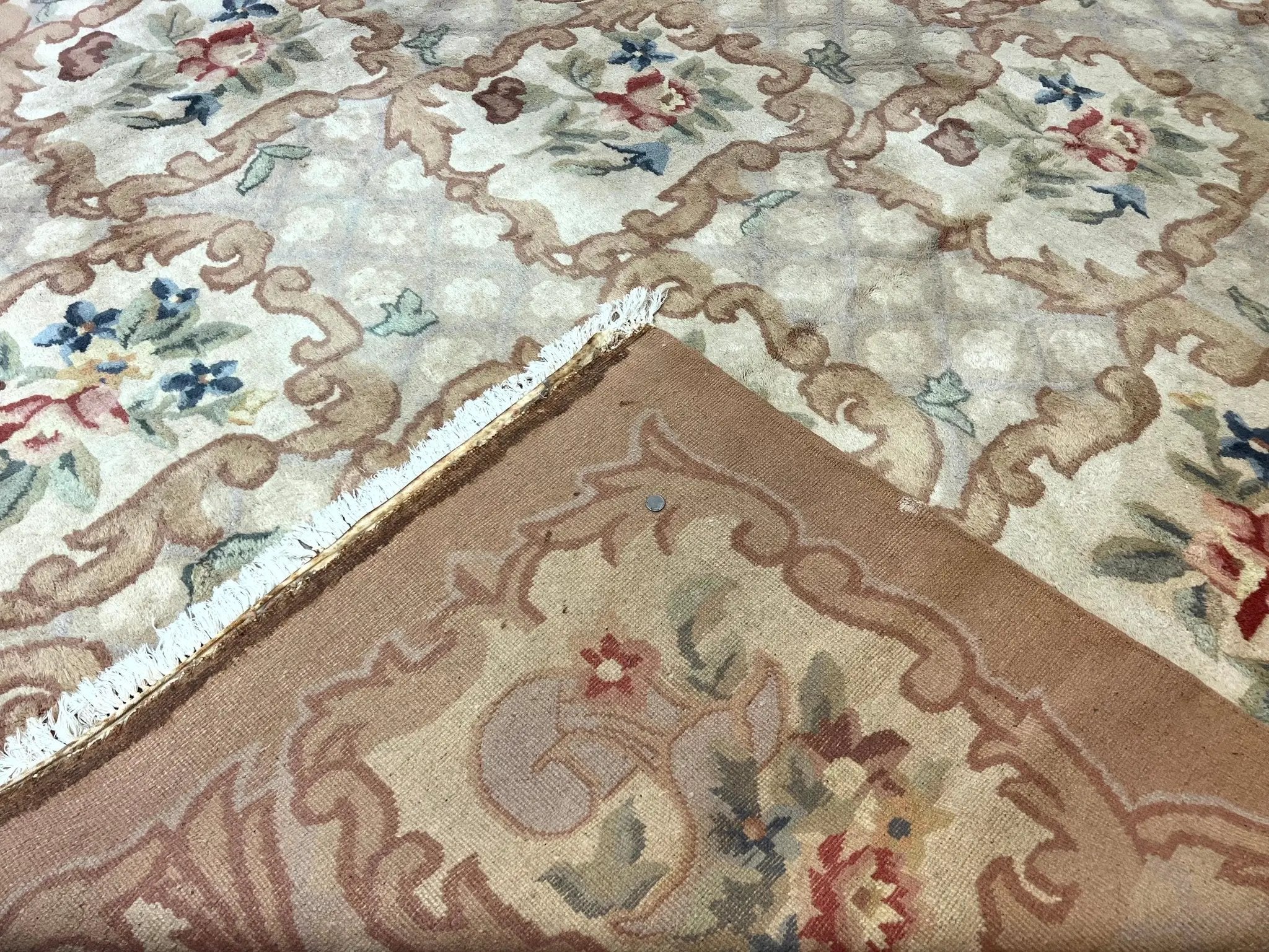 Indo Chinese Aubusson Wool Rug 11x16, Palace Sized Carpet, Oversized Handmade Vintage Rug, European Design by Jewel Rugs