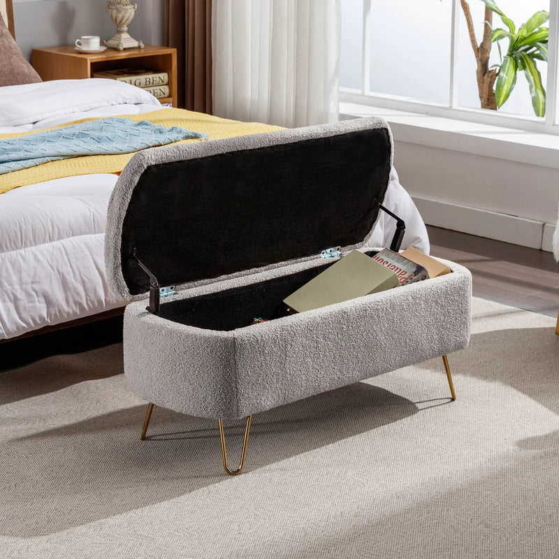 Storage Ottoman Bench For End Of Bed Legs, Modern Camel Faux Fur Entryway Bench Upholstered Padded With Storage For Living Room Bedroom by Unique Piece Furniture