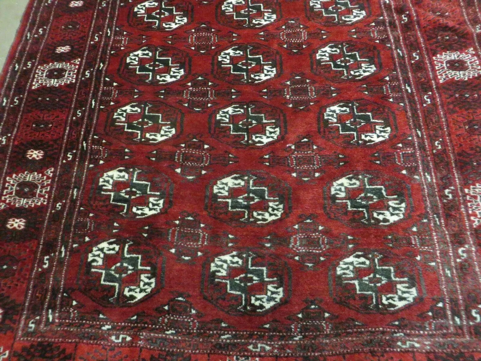 4' 5" X 5' 7" Semi Antique Handmade Afghan Yamud Turkoman Bokhara Wool Rug by Jewel Rugs