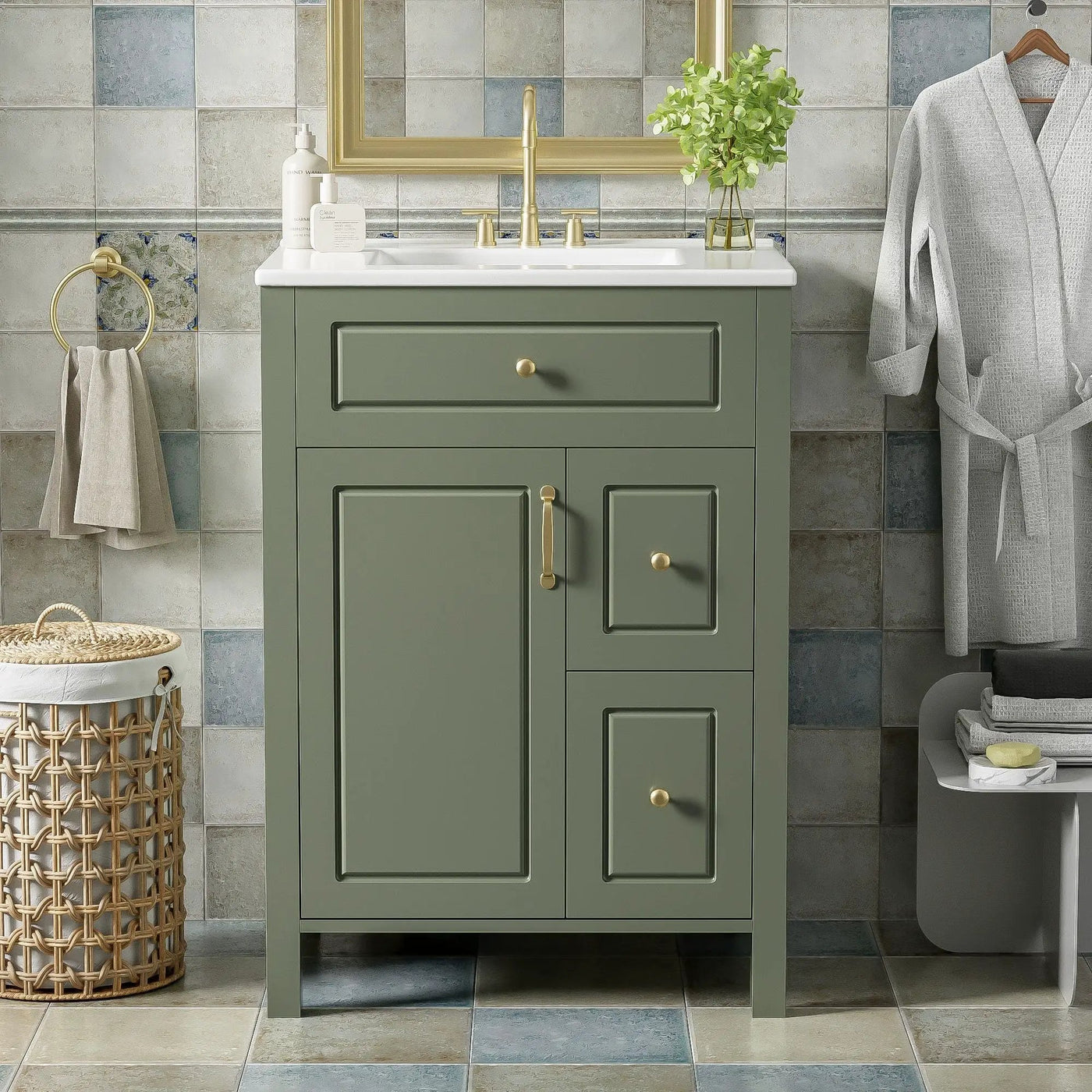 Elegant Bathroom Vanity With Ceramic Sink, Soft Close Doors And Drawers, Double Storage Racks by HouseOfZazla