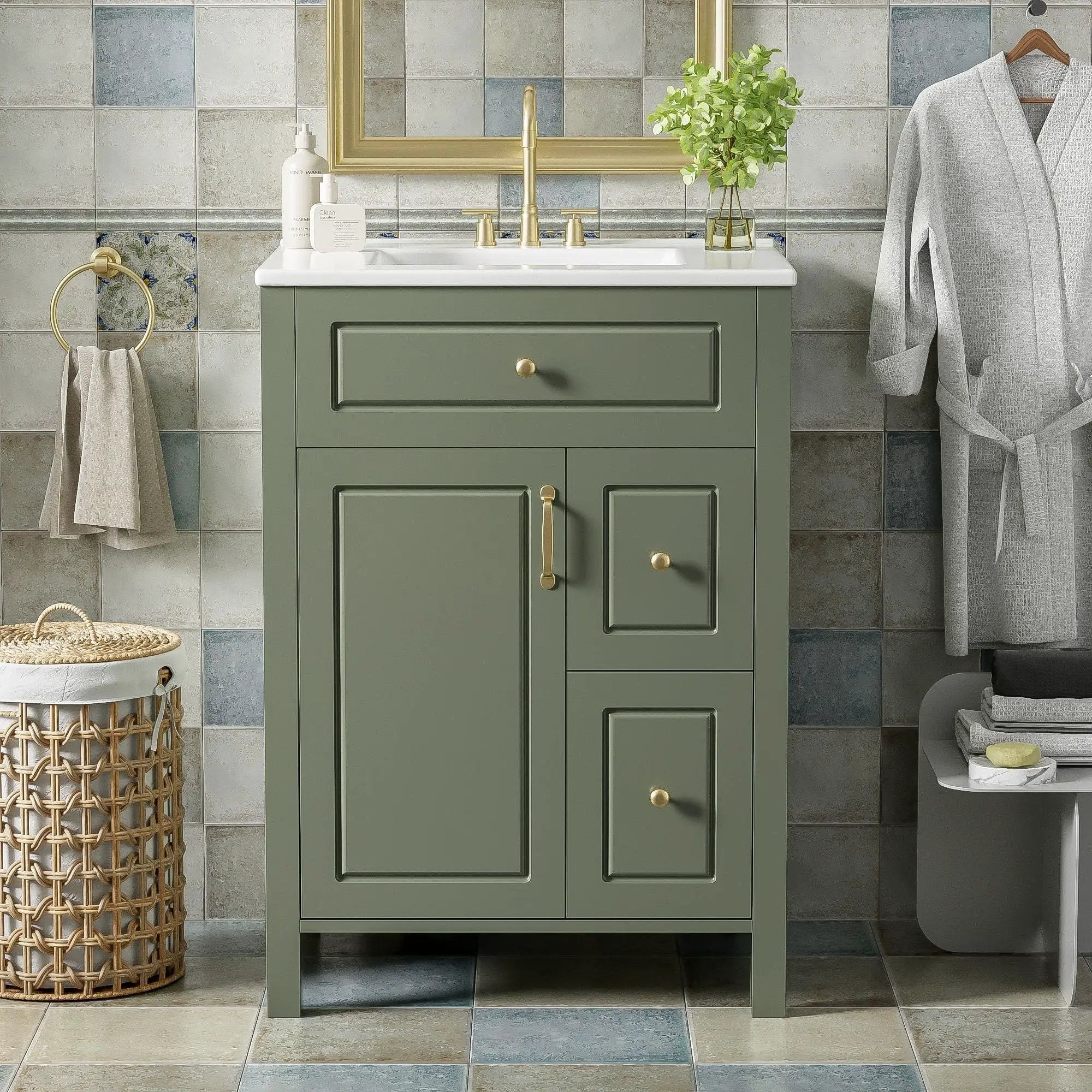 Elegant Bathroom Vanity With Ceramic Sink, Soft Close Doors And Drawers, Double Storage Racks by Unique Piece Furniture