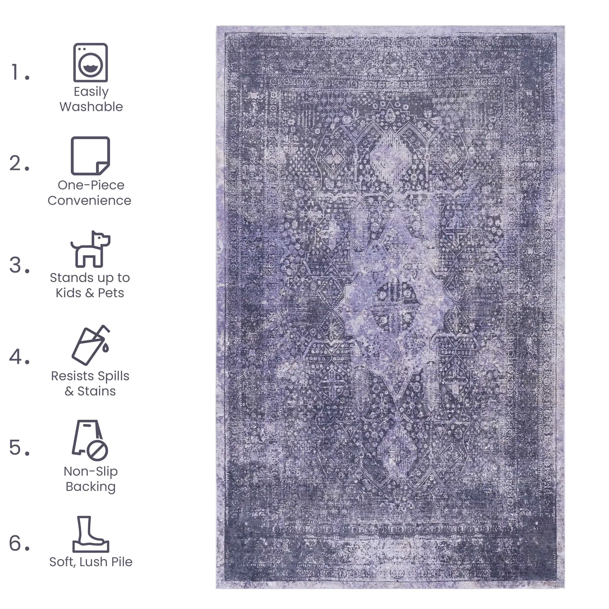 MAVAL Anthracite Washable Rug 3x5 Area Rug by HouseOfZazla