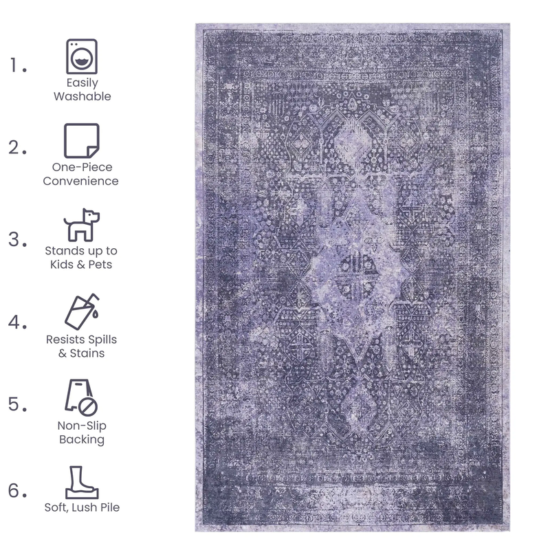 MAVAL Anthracite Washable Rug 3x5 Area Rug by HouseOfZazla