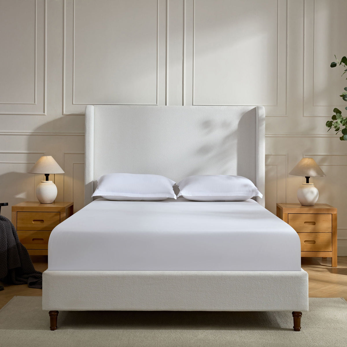 Tall Headboard Upholstered Bed with No Box Spring Needed - Cream, photo 35 of 40