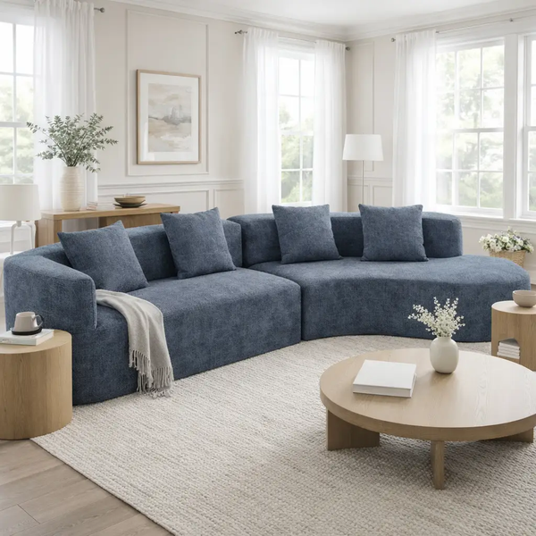 U_Style 132" Modern Sectional Sofa with Curved Design