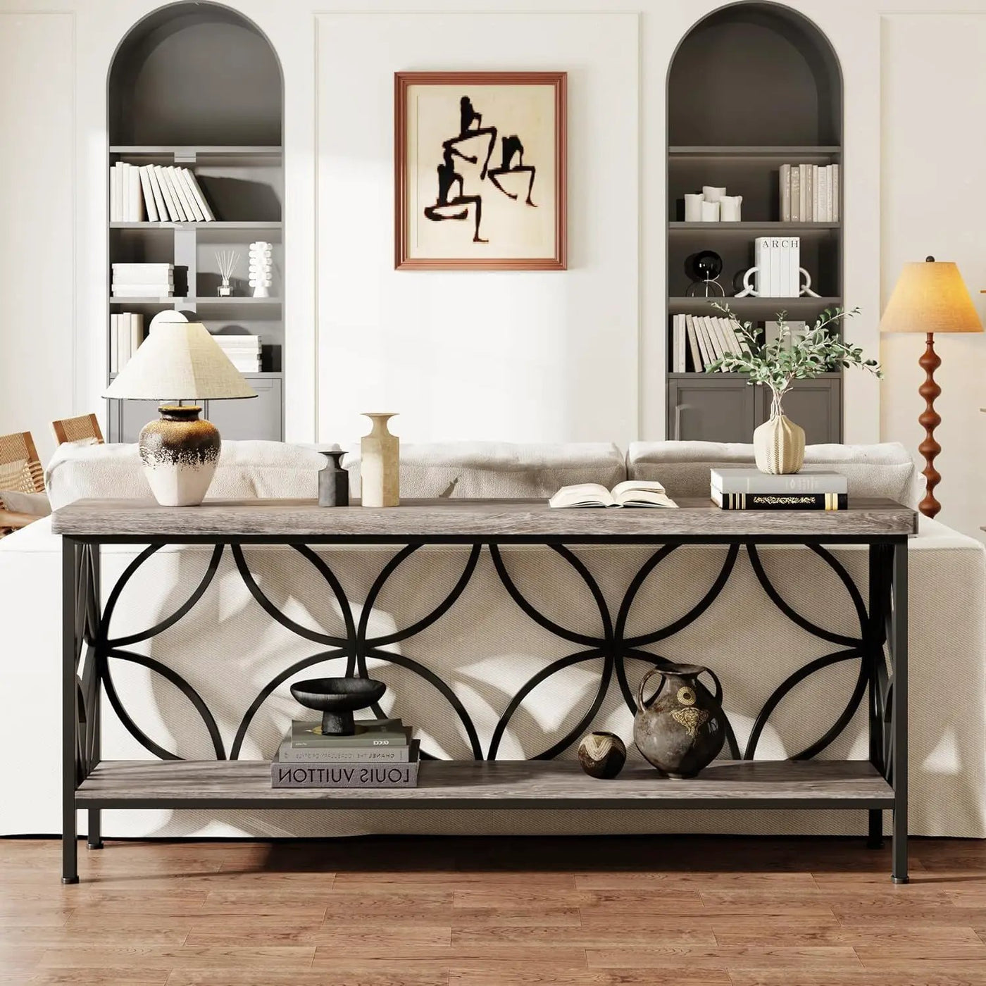 Extra Long Console Table With Open Storage Shelves by HouseOfZazla